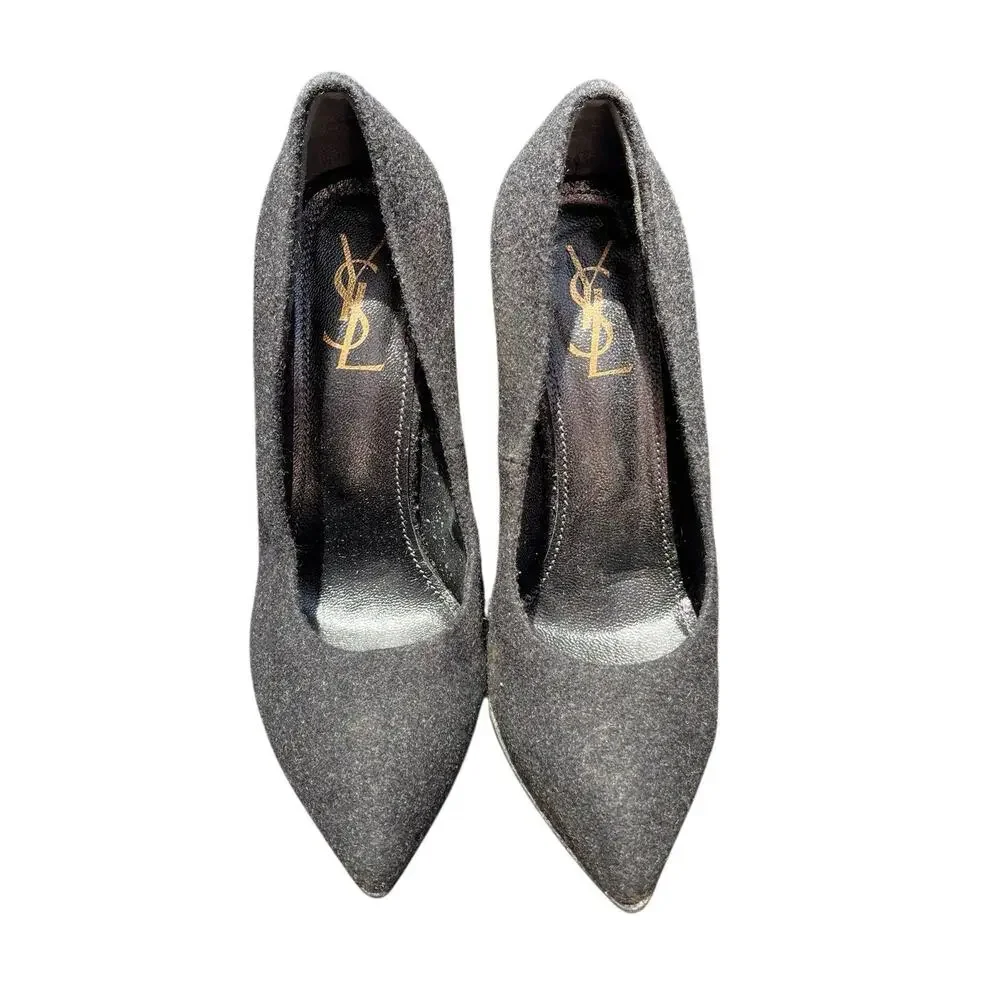 YSL Yves Saint Laurent Charlotte 105 Black Heel Pump Size 38 Size 7.5 8 - READ - Picture 3 of 10